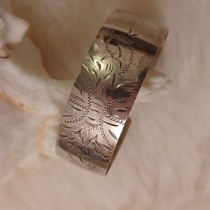 Vintage, etched, sterling cuff.